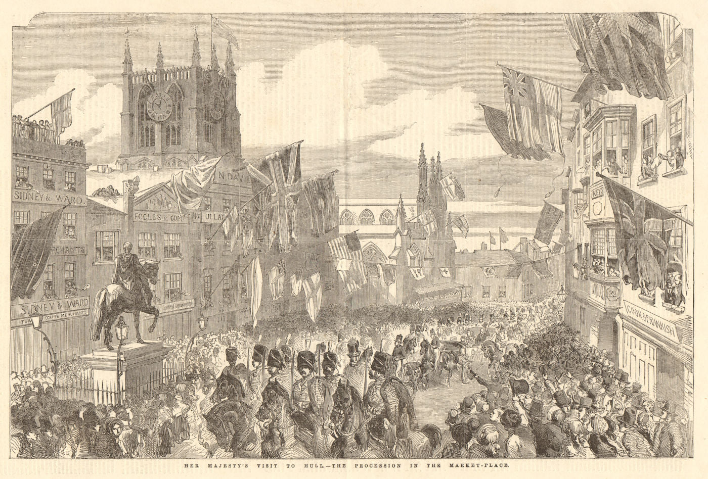 Her Majesty's visit to Hull - the procession in the market-place. Yorkshire 1854
